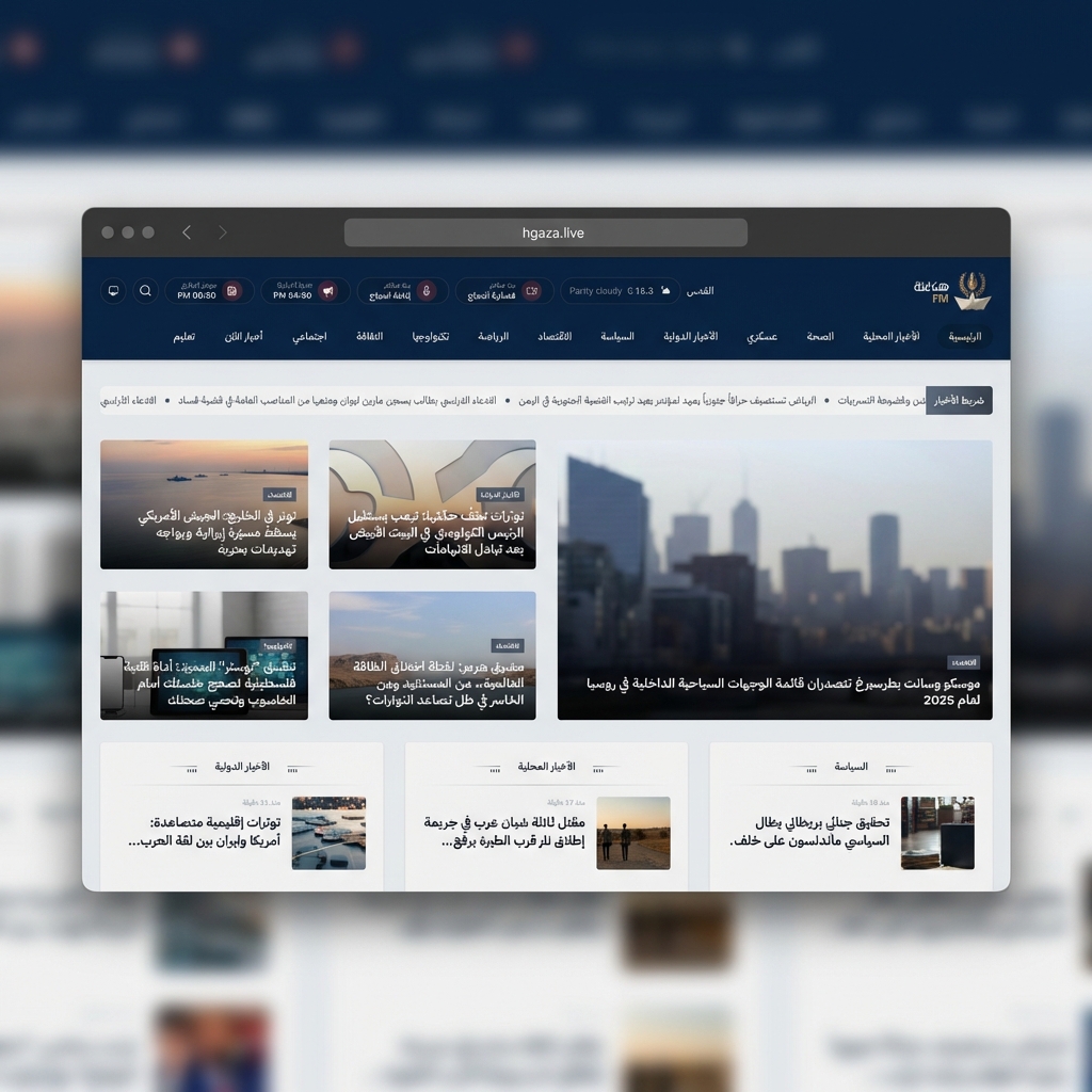 News homepage with featured articles and category navigation